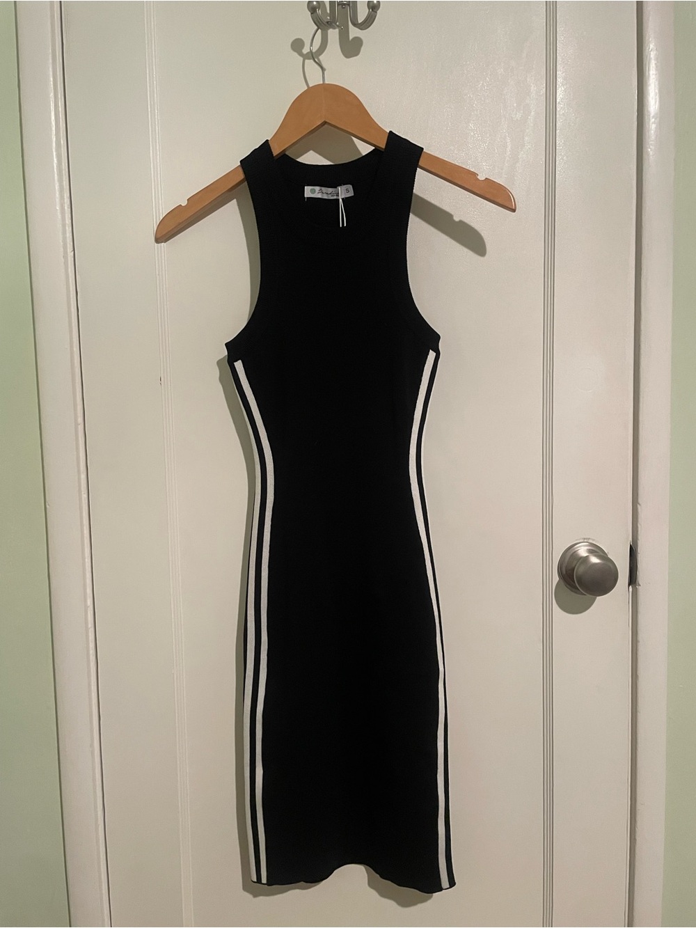 Black Sleeveless Mini Dress with White Side Stripes